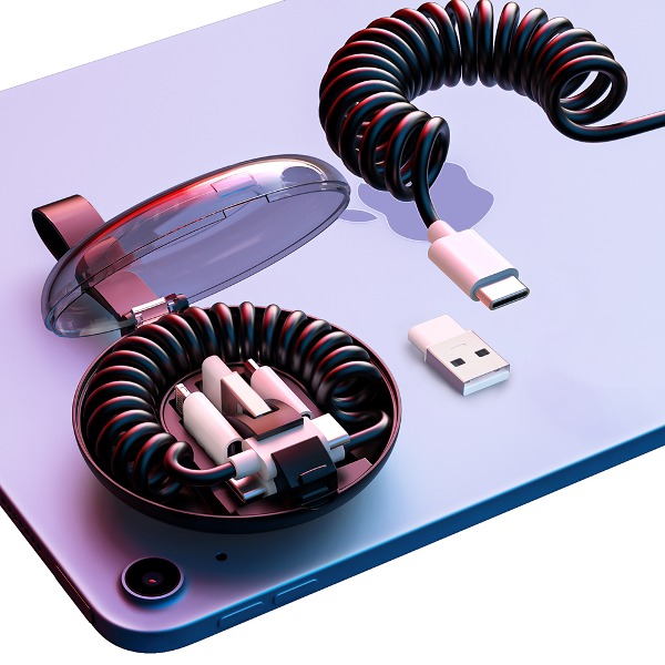 [비밀공구] 휴대용 스프링 멀티 케이블 세트 C타입 8핀 5핀 USB